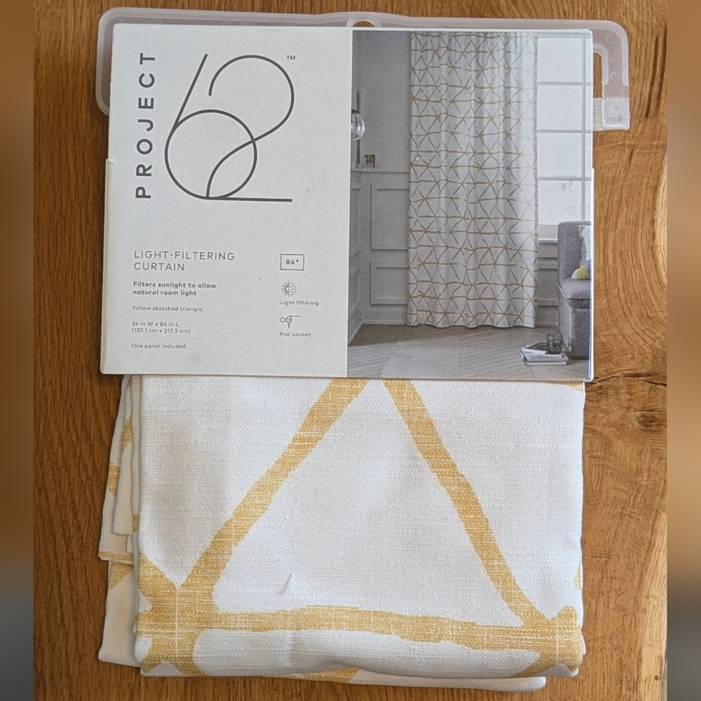Project 62 Geometric Light-Filtering Curtain in White and Yellow 54" W x 84" L